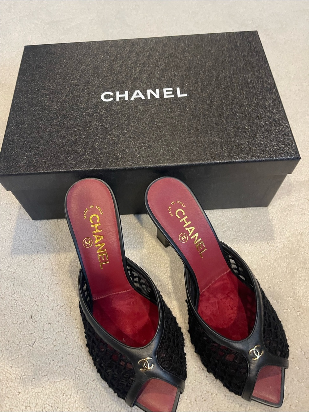 CHANEL COCO BEACH Black Mesh Mules - Picture 2 of 5